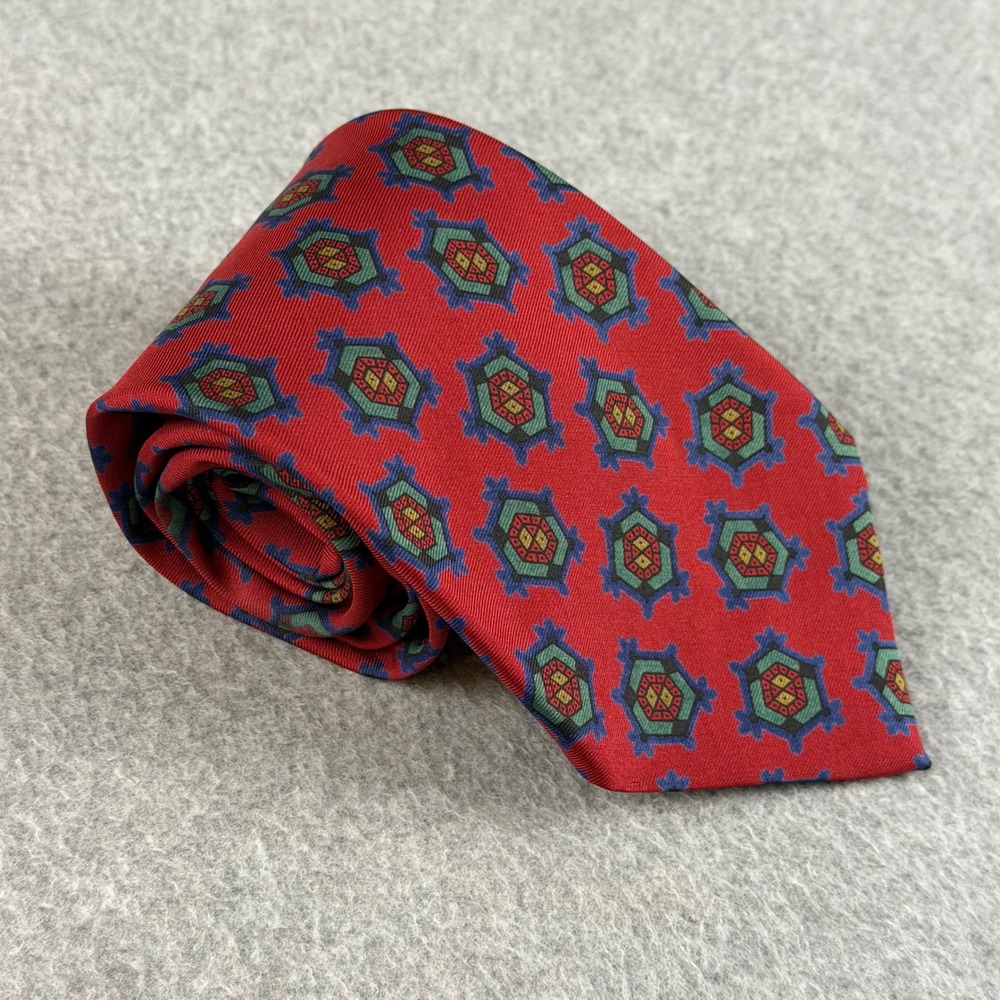 Vintage Polo Ralph Lauren Red Geometric Medallion Silk Necktie USA Mens 55x3.5"